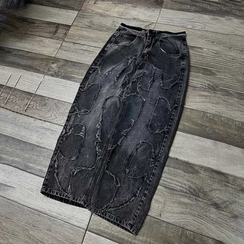 2K Vintage Washed Jeans Gothic Punk Style Embroidery Design High Waist Loose Wide Leg Jeans Casual Men Women Hip Hop Streetwear X250812