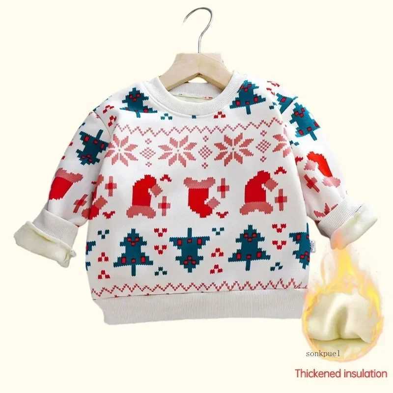 2025 Winter Children Tops Plus Velvet Sweater for Kids Thicken Warm Boys Sweatshirts Girls Pullover Christmas Baby Outerwear S251027{category}