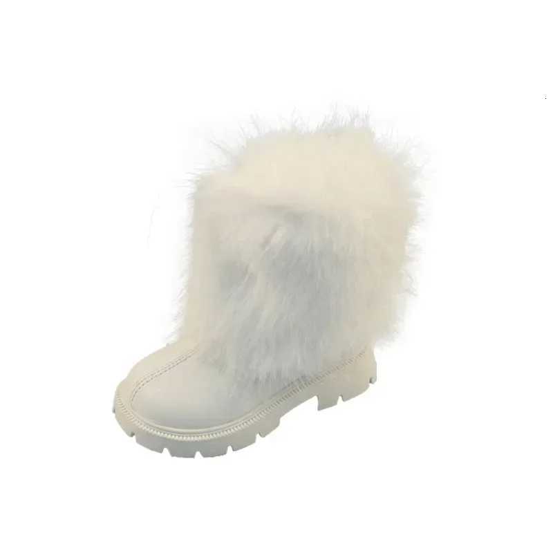 Winter Girl Snow Boots Soft Furry Hairy Kids Boot Black White Versatile Children Casual Fashion Long Boots Warm Plush Zipper XJ250812