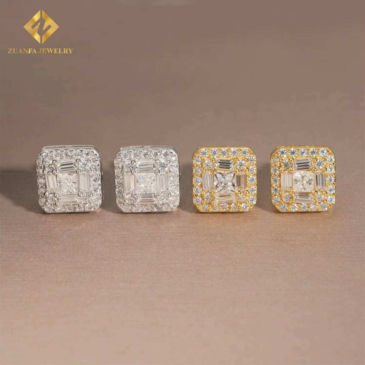 Princess Cut Hip Hop Jewelry 925 Sterling Silver Iced Out Square Screw Back Ear Studs VVS Moissanite Diamond Stud Earring