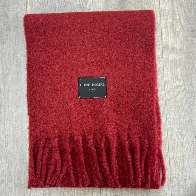 Autumn and Winter Ankela Red Wool Scarf for Women Solid Color Thickened Warm Scarf High Grade Simple and Versatile Shawl 250812
