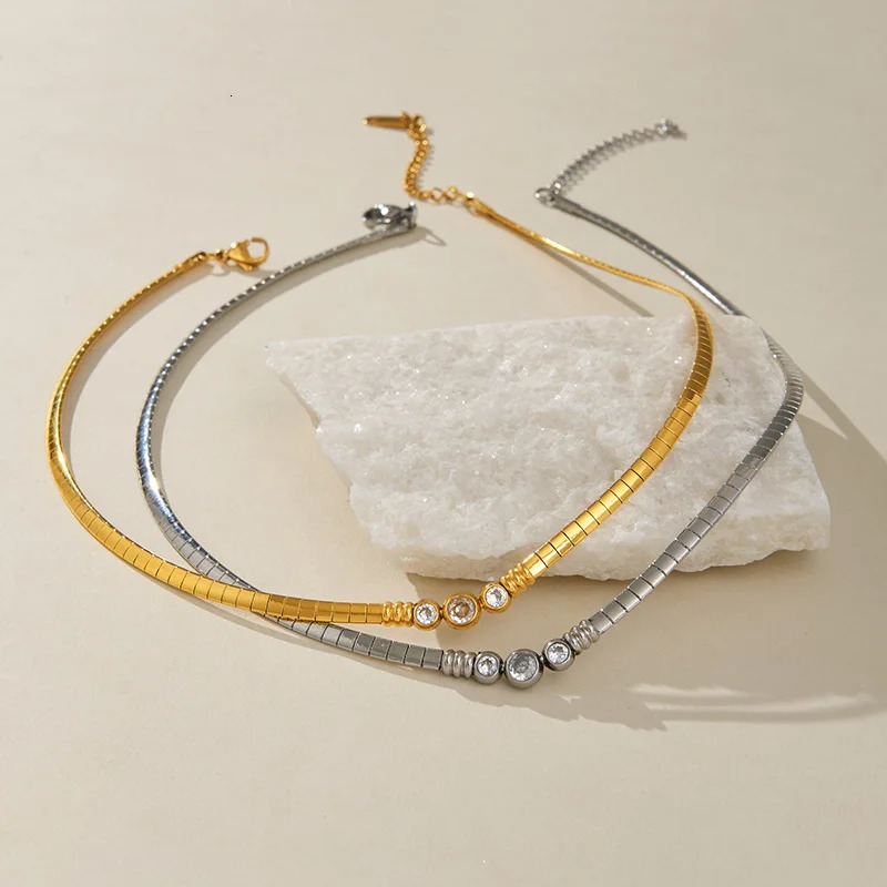 Cz stone collar choker necklaces stainless steel necklaces for women vintage dainty stainless steel jewelry non tarnish 250807
