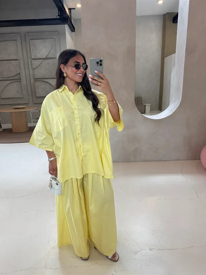 2 Pieces Womens Pant Set cotton Single Breasted Half Sleeve Shirts High Waist Wide Leg Pants Lady Summer Vacastion Outfits 250811