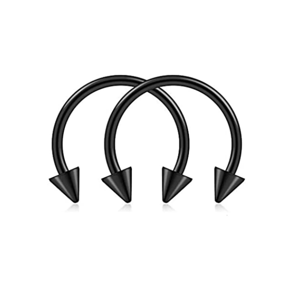 8pcs 16g Horseshoe Ring Circular Barbell Cartilage Hoop Septum Nose Lip Eyebrow Spider Bite Tragus Black Spike Ear Pick Size 250807