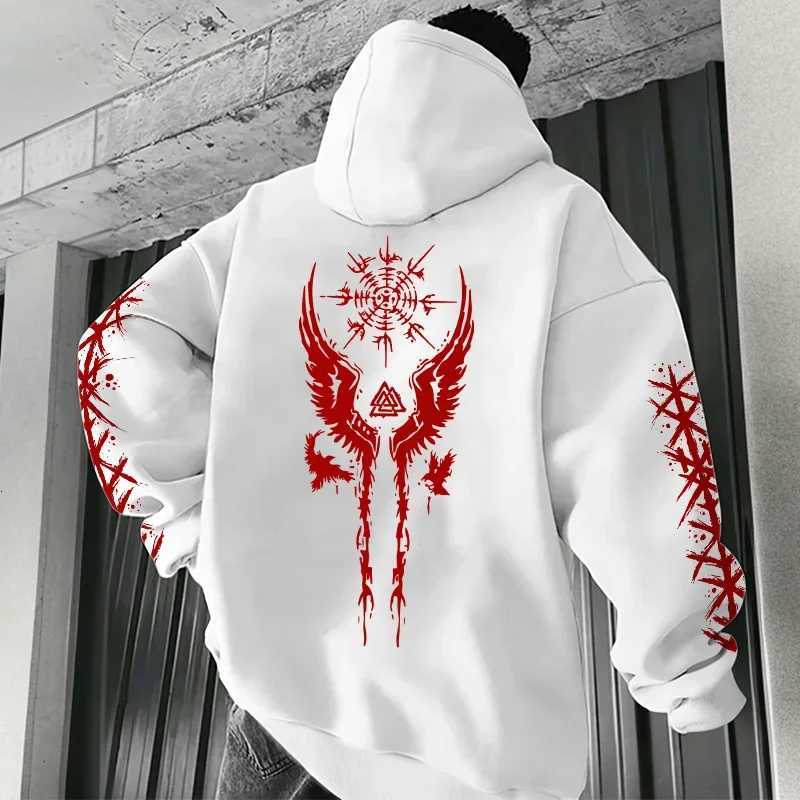 2025 New Arrival Mens Hoodie Autumn Winter Daily Casual Sport Sweatshirt Ancient Viking Raven Rune Print Coat Urban Fashion Top Y250811