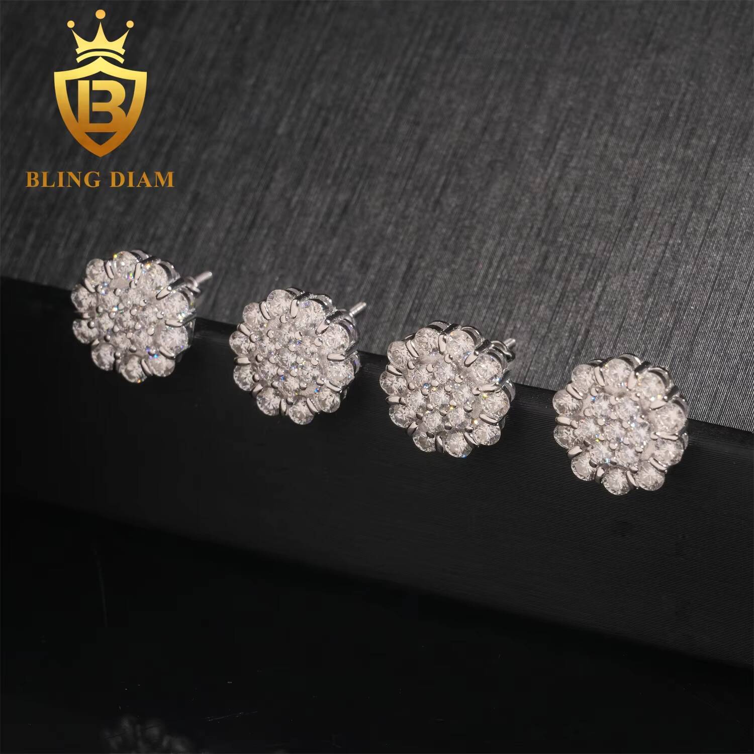 New Fashion Fine Jewelry Iced Out Flower Cluster Earrings 925 Sterling Silver VVS Moissanite Stud Earrings