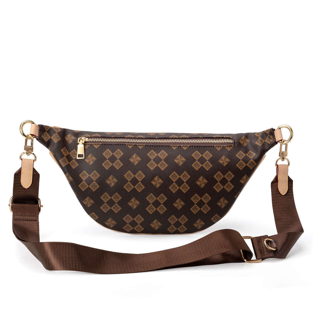 Lacel Urwebin Brown Monogram Pattern Fanny Pack, Women's Large - Capacity Waist Bag with Adjustable Strap, Stylish PU Leather Crossbody Belt Bag 