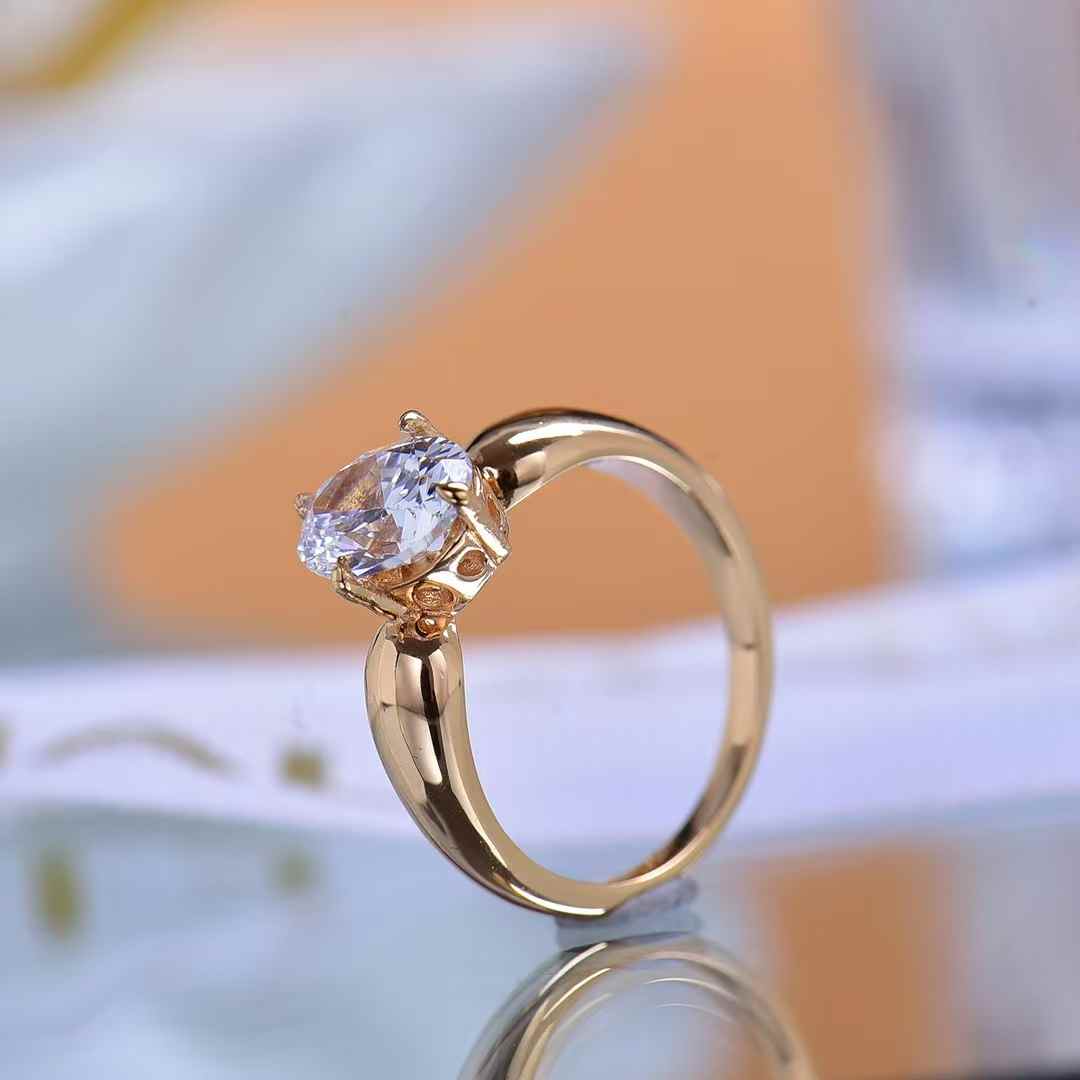 Gold Plated Oval Moissanite Solitaire Ring for Women Sparkling Engagement Daily Wear Jewelry Proposals Anniversaries Casual Glam 2CT
