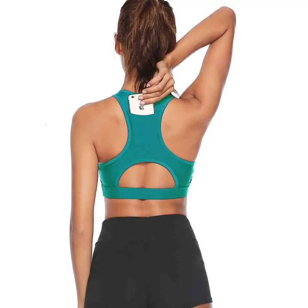 Women Workout Tank Top Gym Stretch Phone Pocket Hollow Sports Running Bra Padded Fitness Sports Bra Top Push Up Bra 2021 Z250812