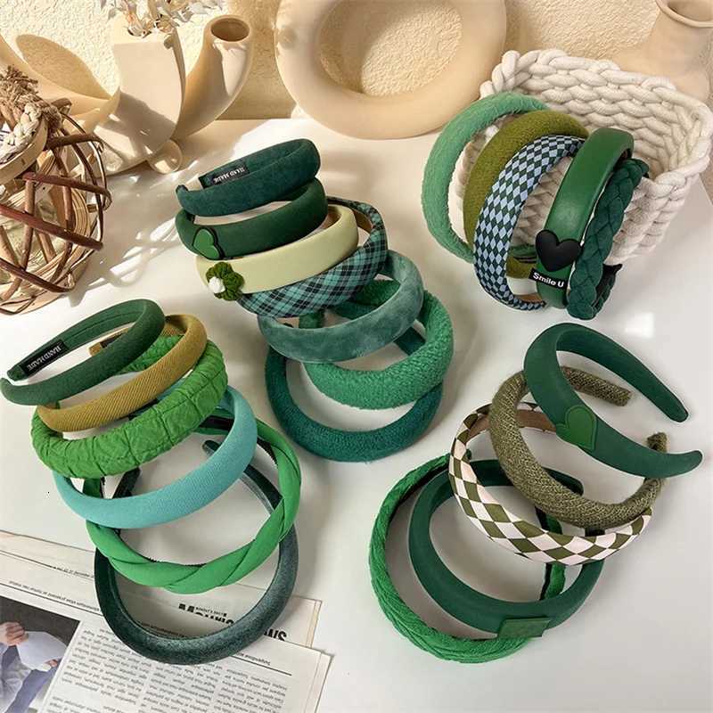 Fashion Korea INS Green Padded Wens Band Woolen Autumn/Winter Hair Band for Girls Wide Side Hair Hoop Hair Accessories X250812