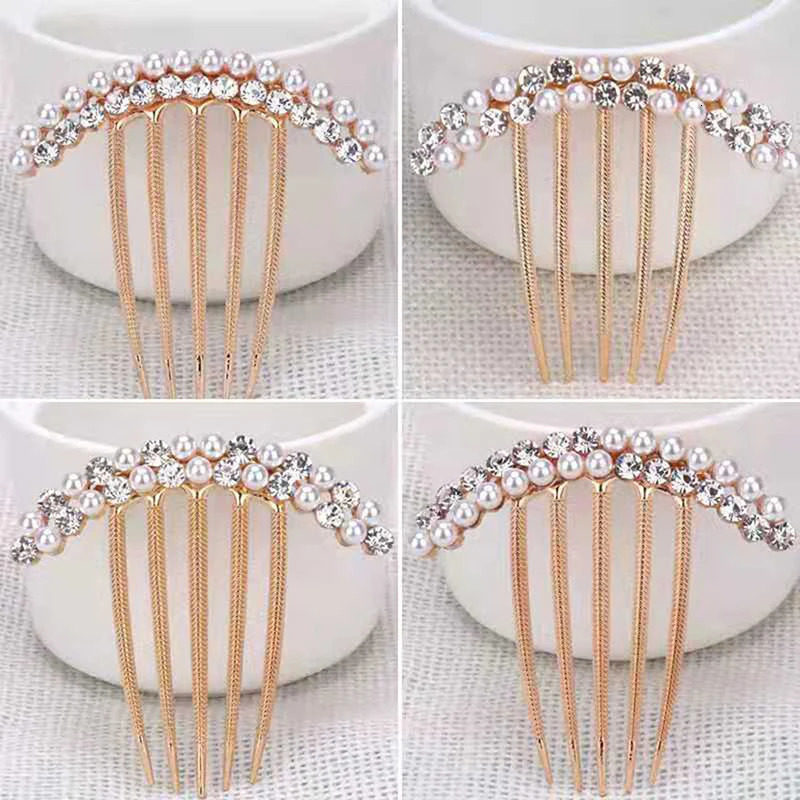 5 Teeth Hair Side Combs Pearl Crystal Hairpin Comb Wedding Bridal Claw Accessory 250804
