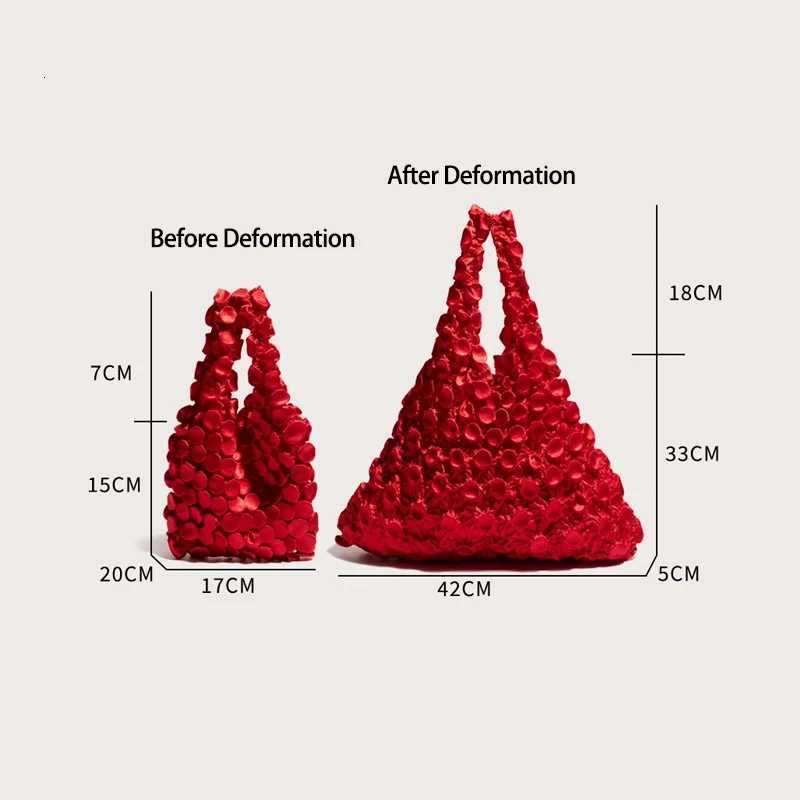 Ruched Bubble Small Tote Bag Telescopic Magic Shopping Bag Folding Portable Shoulder Bags Casual Elegant Large Capacity Handbags Z250812