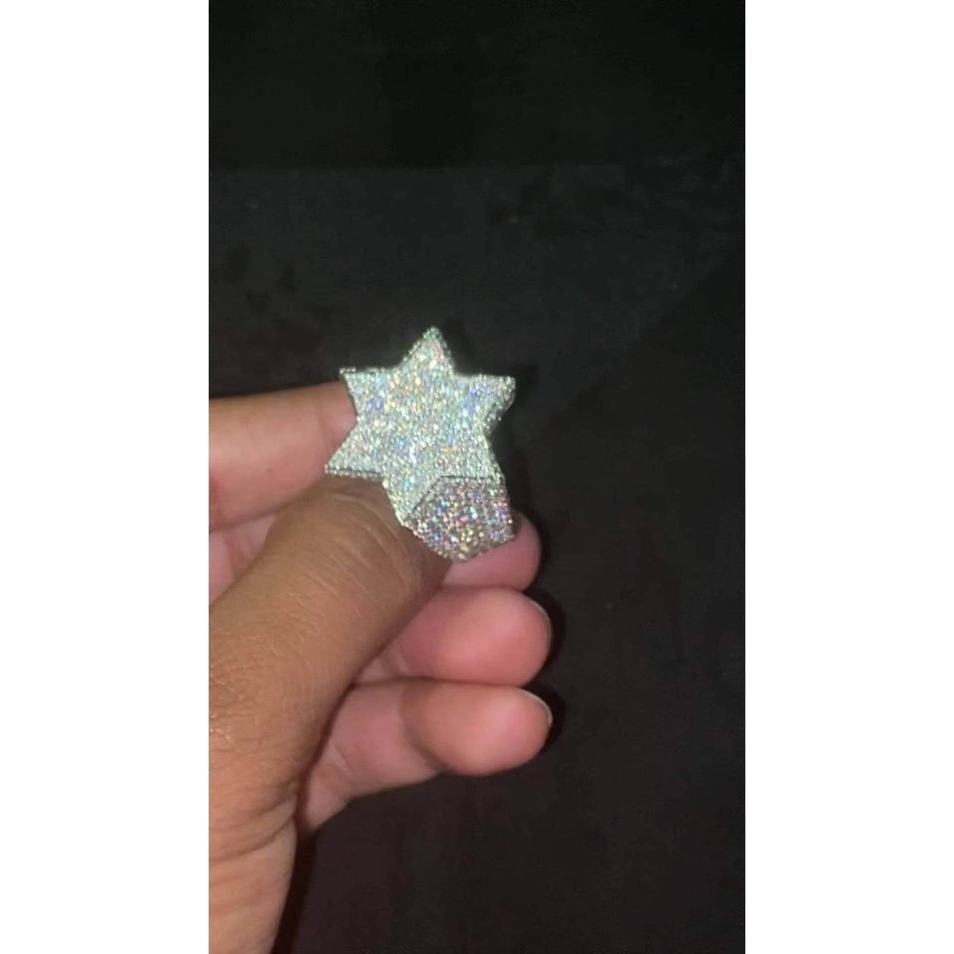 Full Iced Star Shape VVS Moissanite Ring 925 Silver Champion Hip Hop Bust Bling Ring for Men Passes Diamond Test