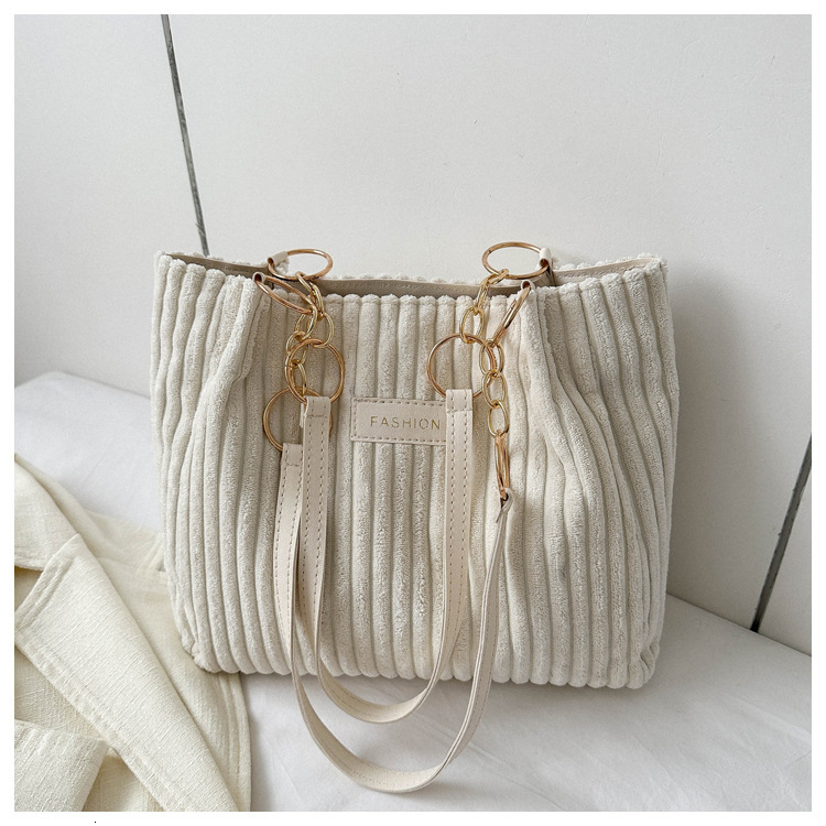 Corduroy Large Capacity Winter New Casual Elegant Simple Stylish Commuter Handbag Shoulder Tote Bag ddmymarket