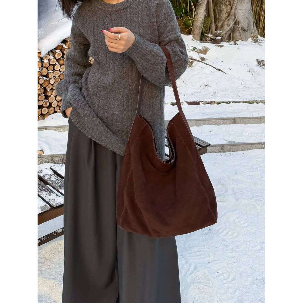 Customized for Individuals Large Capacity Winter Tote High Class Matte Suede Wool Women Handbag Coffee Kakhi Travel Shoulder Bag