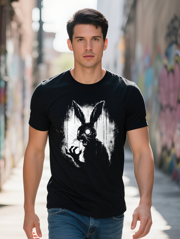 Cotton PLUS SIZE Weirdcore T-Shirt Creepy Goth Rabbit Horror Bunny L XL