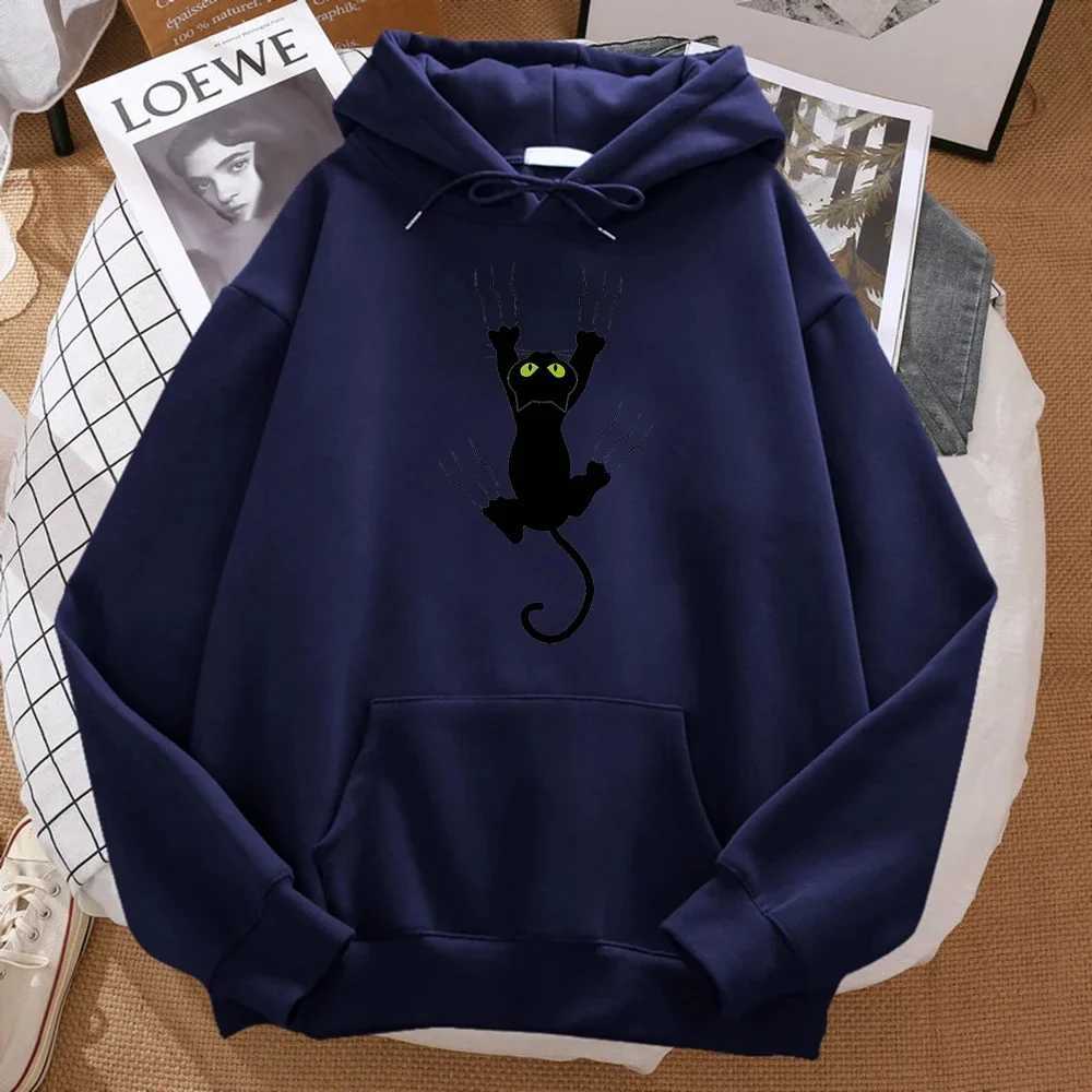 Naughty Black Cat Printed Man Hoody Hip Hop Comfortablesweatshirt Cartoons Soft Hooded Harajuku Warm Fleeceunisex Sportswears Y250811