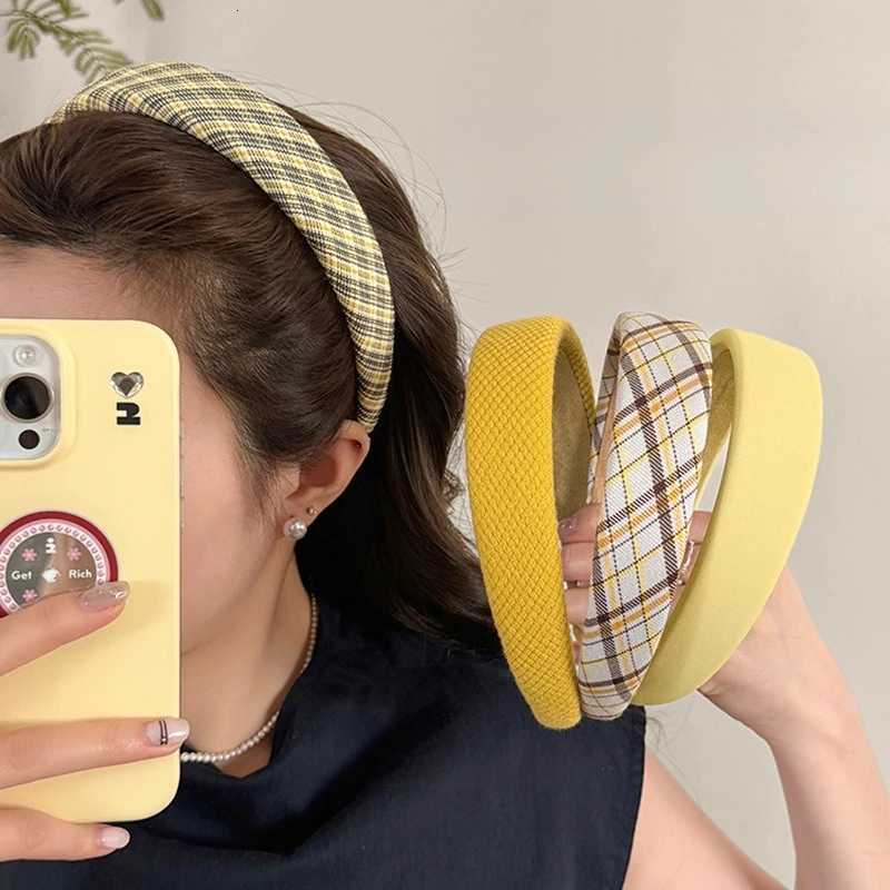 Sweet w Plaid Sponge Padded Bands for Wen Wide Side Band Hair Hoop Fashion Simple Solid Color Hair Accessories X250812