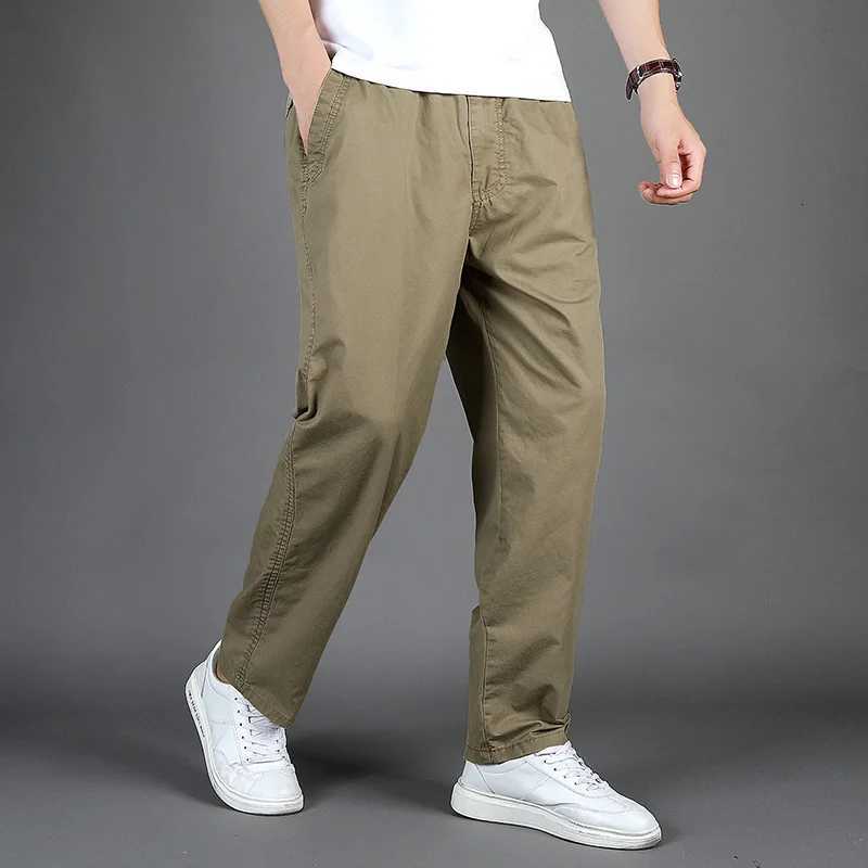 Plus Size Mens Casual Cotton Trousers Loose Straight Pants Multi Pocket Men Long Cargo Pants Mens Jogger Pants Summer Autumn W250812