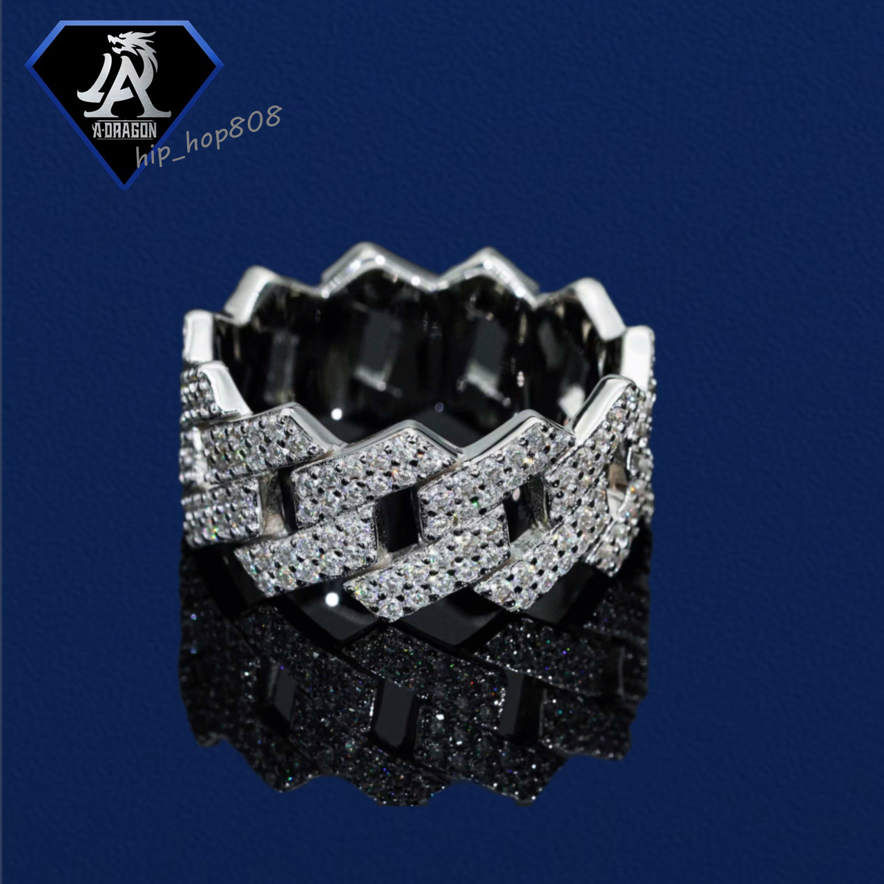 VVS Moissanite Hip Hop Ring Diamond Bling Rectangular Gold Plated 925 Sterling Silver Finger Band Ring Jewelry Fine for Men