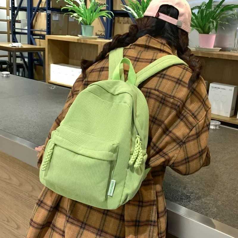 Stylish Corduroy Backpack Women Large Capacity School Bag Durable Zipper Minimalist Casual Daypack for Work College Y250811