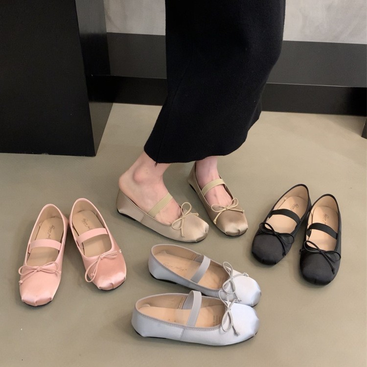 Satin Ballet Flats, Elegant Mary Jane Shoes with Round Toe and Bow Detail - Lightweight Women's Flats Size 43 dh911068014
