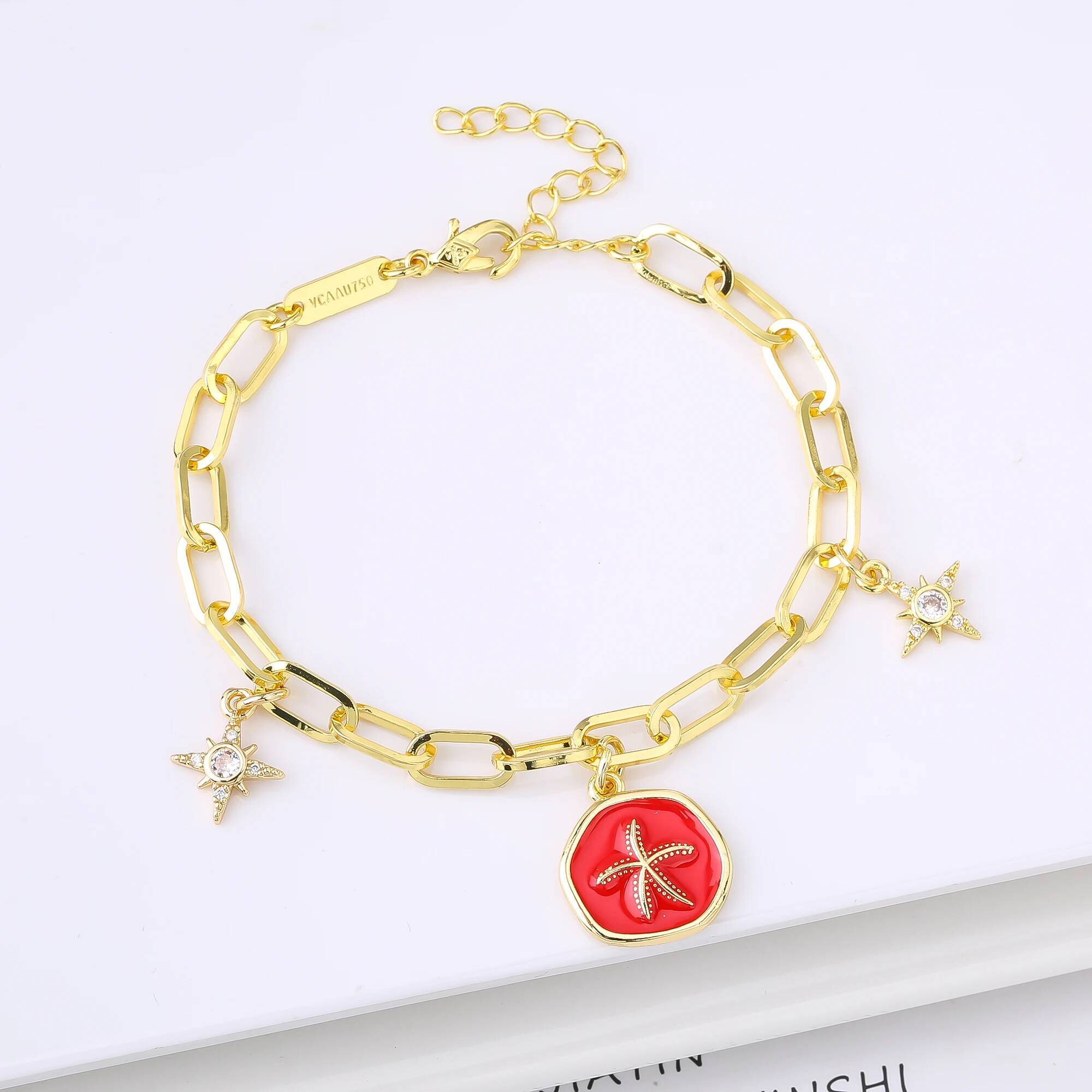 Gold-plated Enamel Art Starfish Bracelet Fashion Holiday Casual Jewelry Accessories for Woman Girl Summer Gift