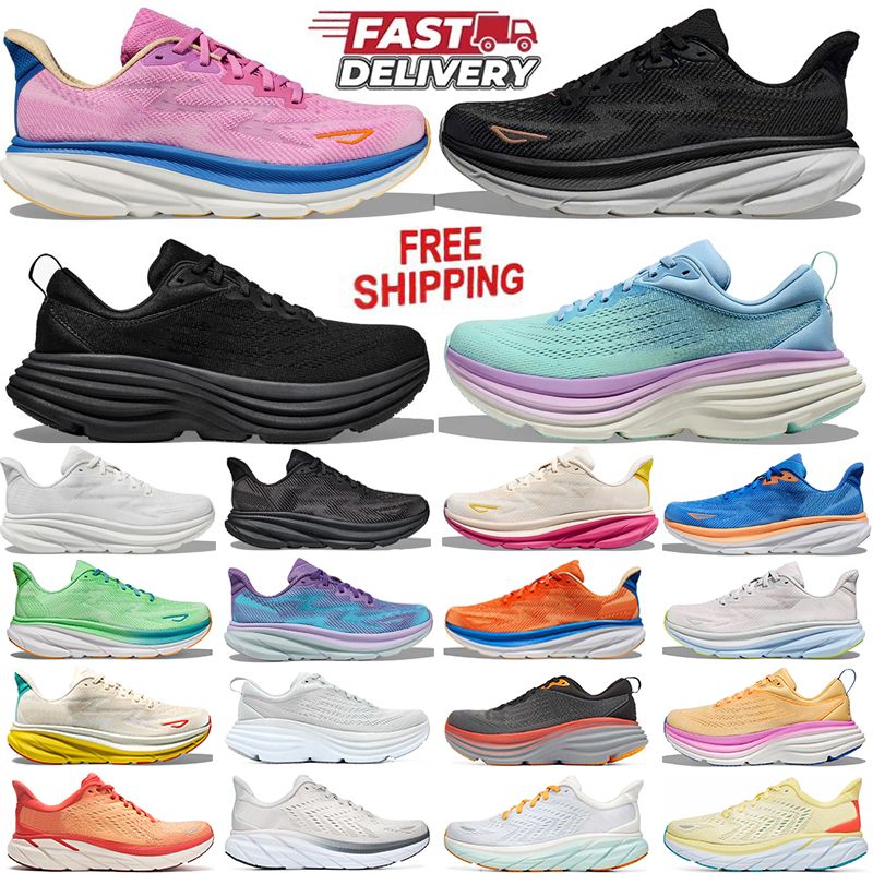 Free shipping Clifton 9 Bondi 8 Rocket For Men Women Running Shoes Designer Shoes One Pink Triple Black White Blue Grey Purple Mens Womens Outdoor Trainers Sneakers