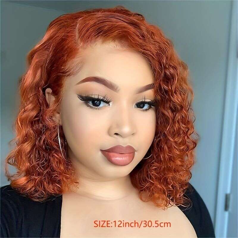 180% 13X4 Bury Ginger Orange Bob Medium Long Deep Wave Curly Wavy Lace Front Human Hair Wig Natural Hairline