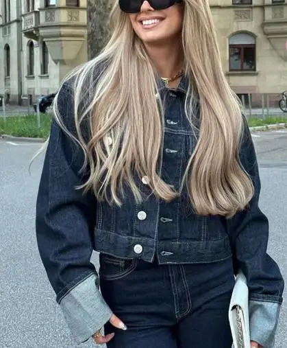 Autumn Women Fashion Loose Short Denim Jacket Draped Wide-leg Jean 2 Piece Set Suitwinter clothes womenjacket 250808