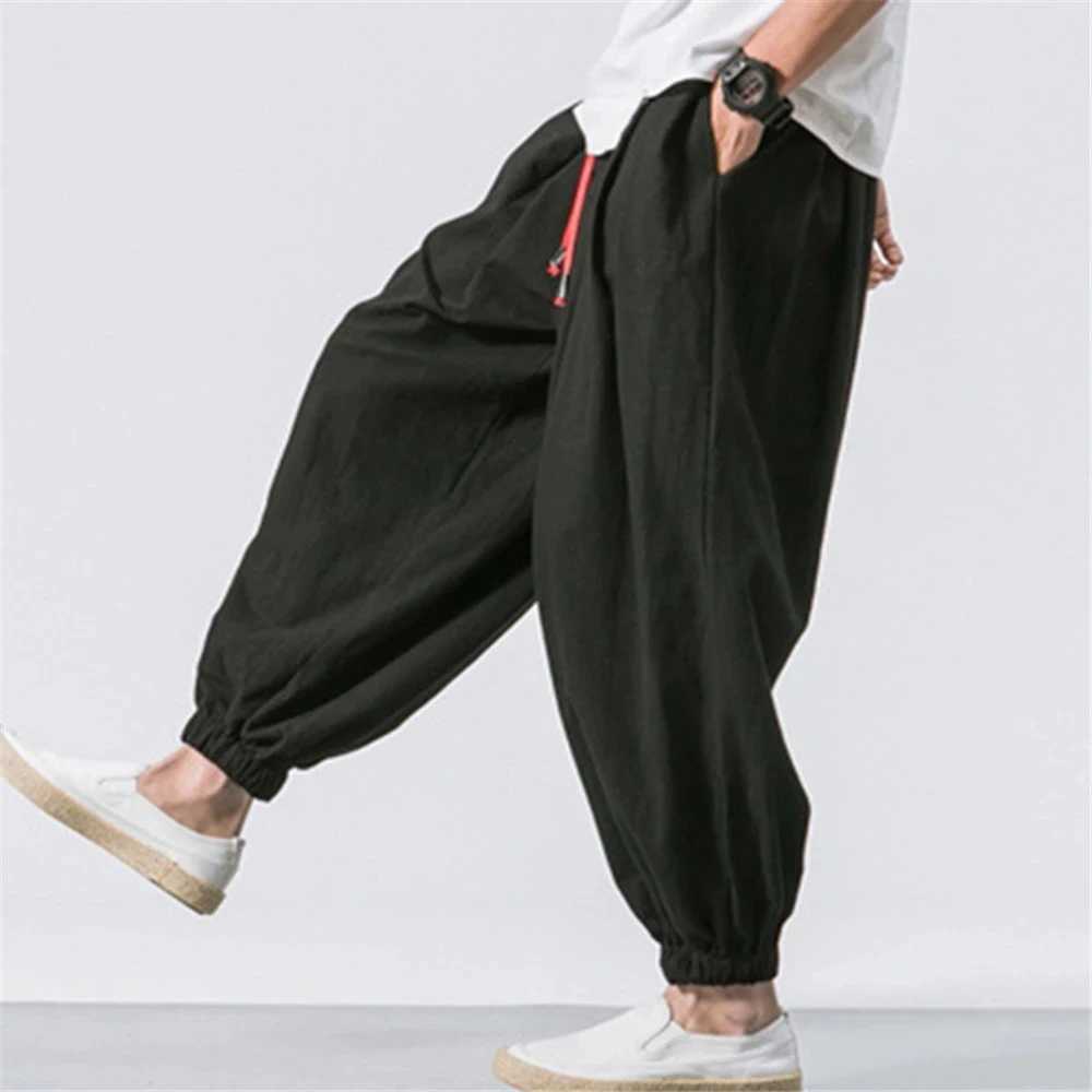 Mens Harem Pants Wide Leg Cotton Linen Trousers Spring Autumn Quality Men Casual Baggy Loose Oversized Pants Streetwear W250812
