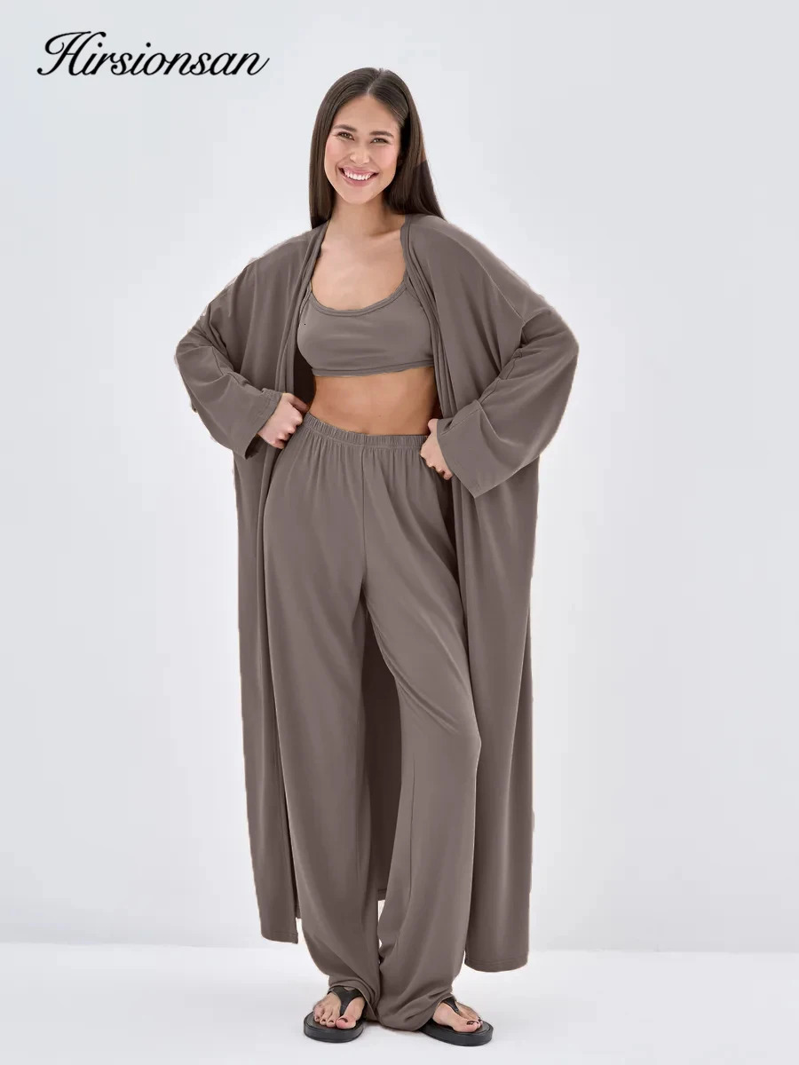 Hirsionsan Modal Soft Loose Sets Women Casual Three Pieces Long Sleeve Cardigan High Waist Pants Vest Outfits Tracksuit 2025 250811