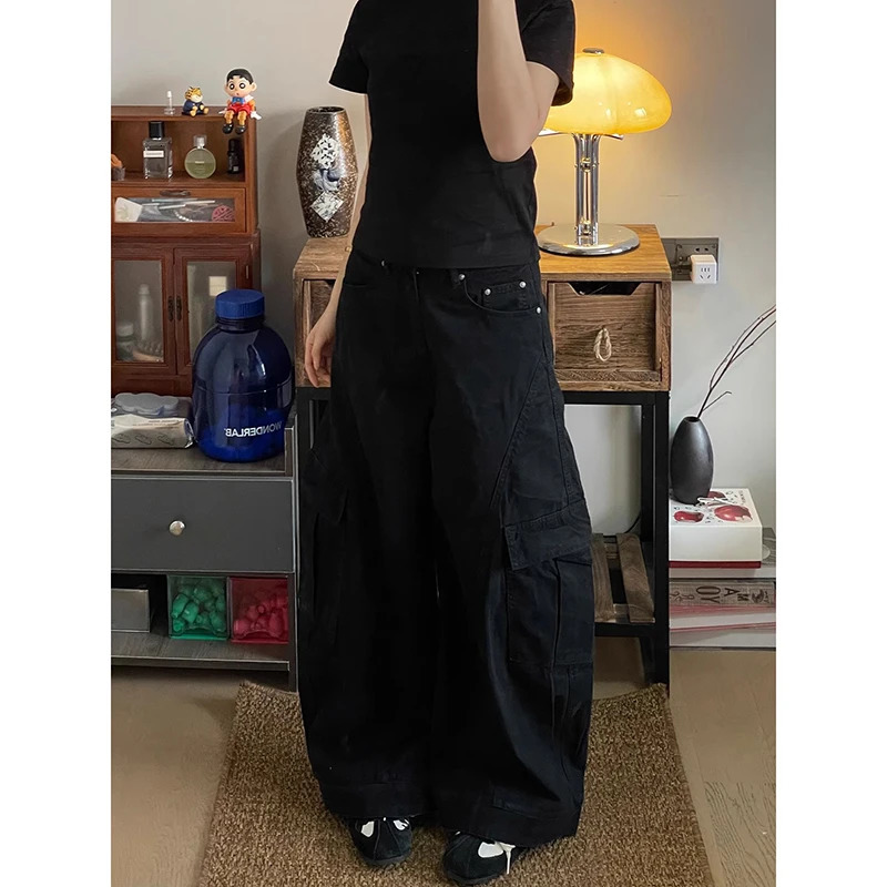 American Vintage 2000s Style High Waist Brown Jeans Pants 2025 Spring Womens Baggy Y2K Wide Leg Denim Trouser Female Clothes 250811