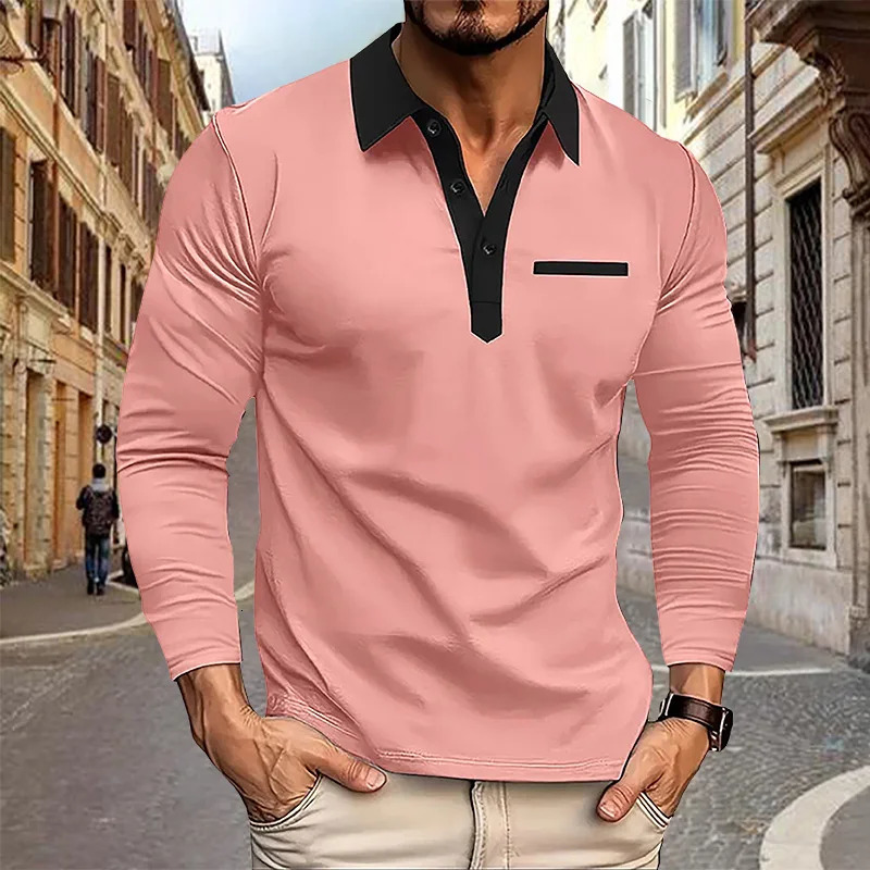 Spring and Autumn Mens Long sleeved Polo Shirt business casual Fashion Classic lapel neck Shirt European and American plus size 250811