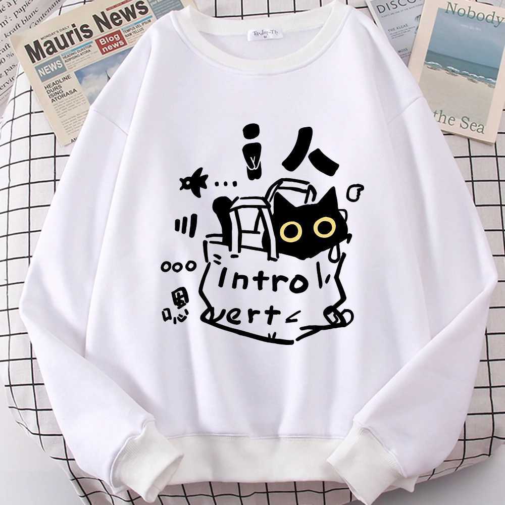 An Introverted Cat Fun Cute Print Cartoons Clothing Men Women Hoodies Autumn Crewneck Fashion Sweatshirts Pullover Couple Hoodie Y250811
