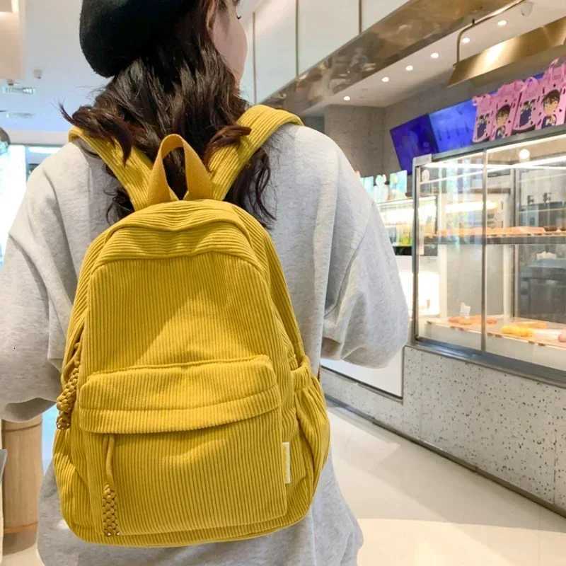 Stylish Corduroy Backpack Women Large Capacity School Bag Durable Zipper Minimalist Casual Daypack for Work College Y250811