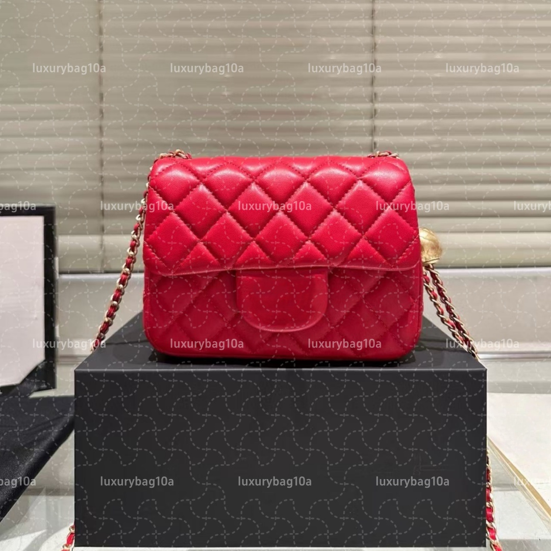 17/20cm Designer Mini Shoulder Crossbody Bag Square Gold Ball Chain Strap Sheepskin Leather Gold Metal Hardware Classic Flap Quilted Wallet Purse for Women