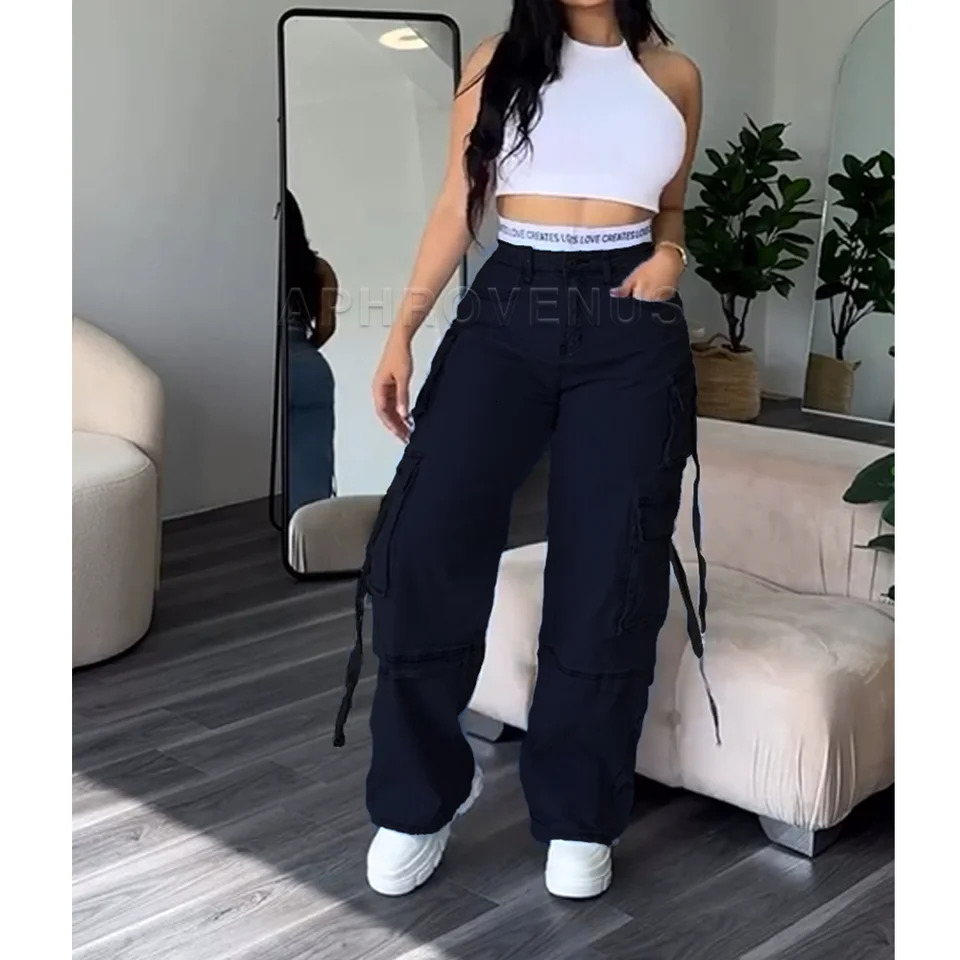 Denim Straight Jeans Wide Leg Women High Waist Loose Pants Y2K Trousers Hip-hop Streetwear Waist Colorblocked Loose Jeans 250811