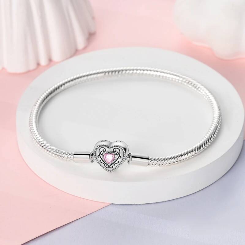 Original Sterling Sier 17-20CM Love Heart Pave Zirconia Bracelet for Women DIY Charm Jewelry Gifts