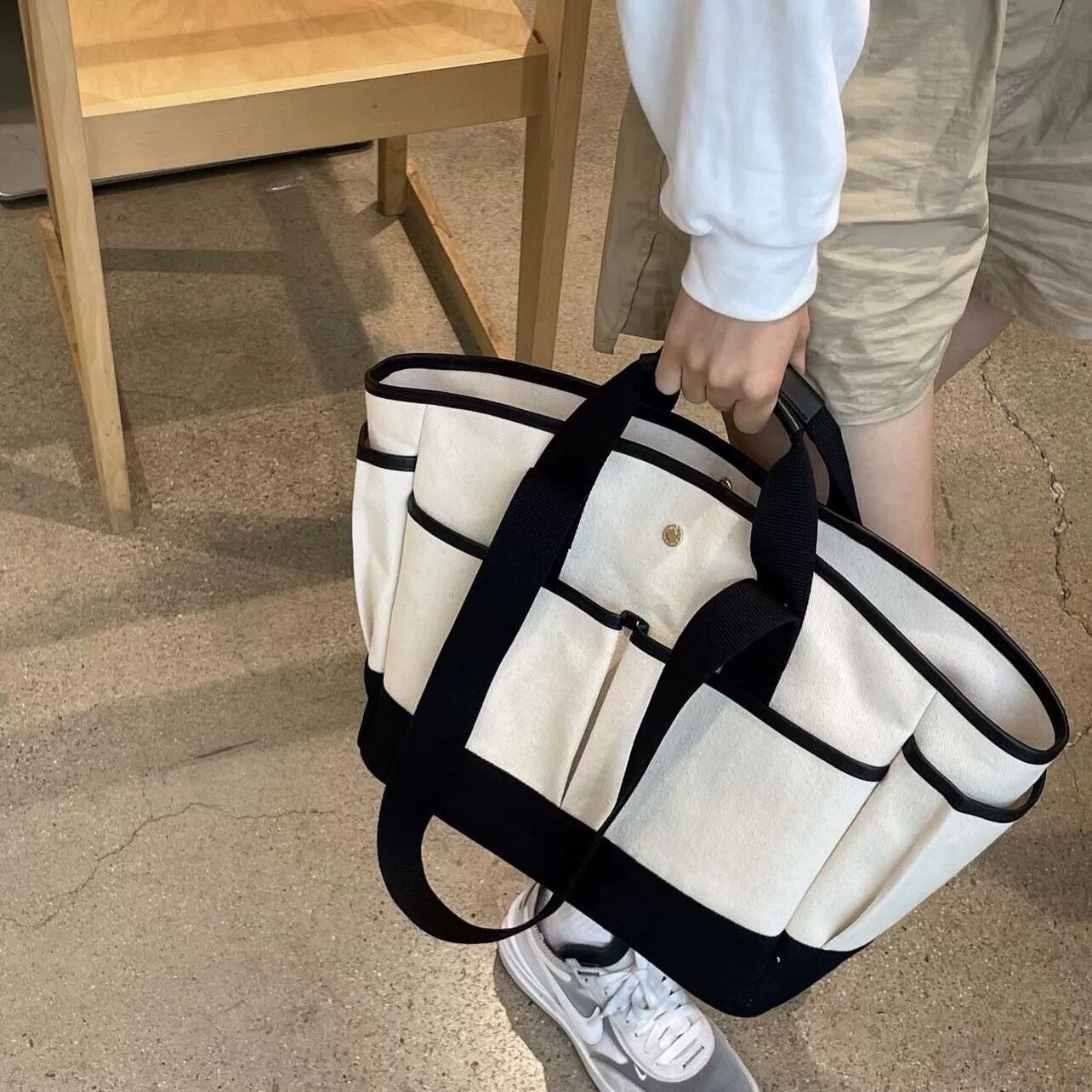 New Korean Style Fashion Color-Block Canvas Tote Travel Business Trip Large Capacity Mommy Bag for Women