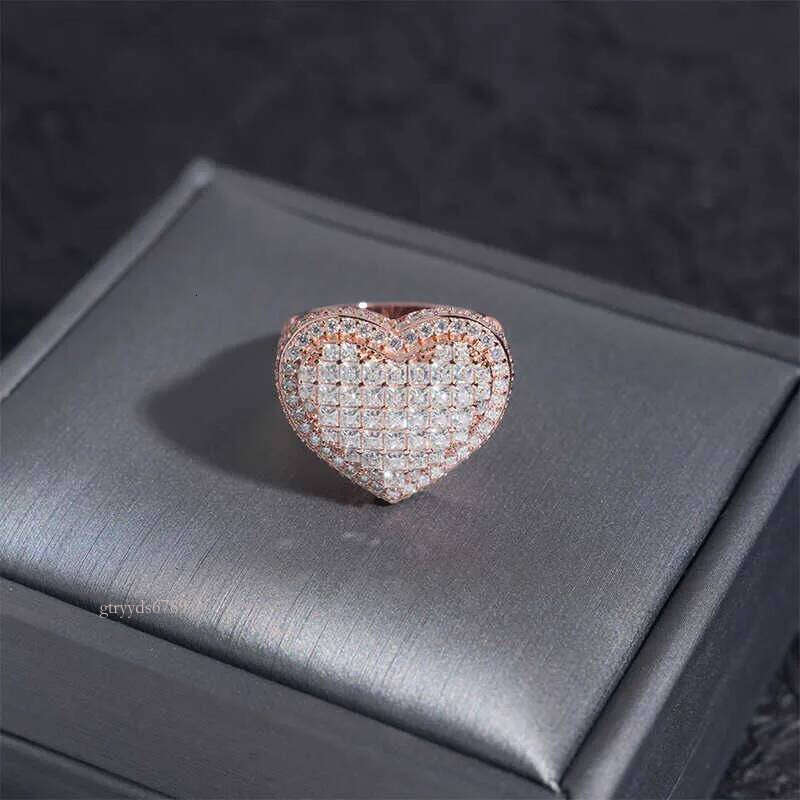 hip-hop jewelry heart-shaped full dia moissanite sterling sier trendy brand personalized mens and womens ring