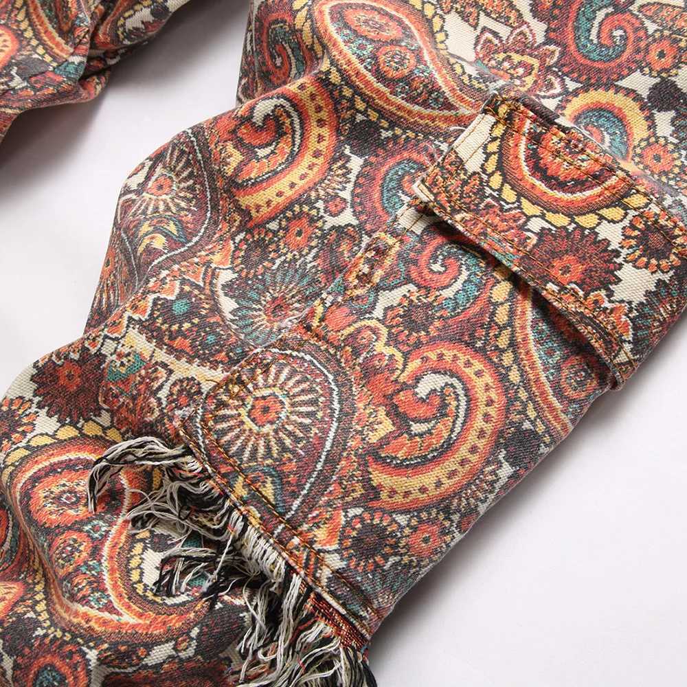 Men Bandana Print Pants Plus Size Multi Pockets Cargo Jeans Fashion Tassels Paisley Bandanna Trousers X250812