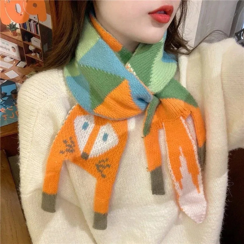 Childrens Cartoon Fox Scarf Mens and Womens Wool Scarf Warm Shawl Animal Scarf Cold Hat Small N Scarf Winter 250812