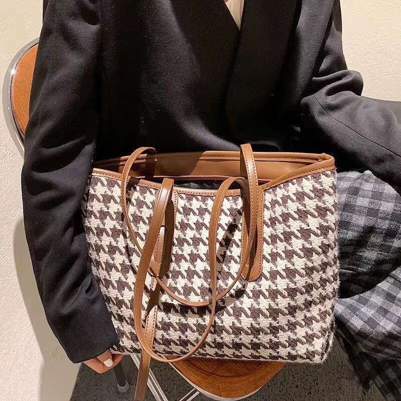Spring Summer New Tote Houndstooth Trendy Simple Elegant Shoulder Large Capacity Women's Bag B5