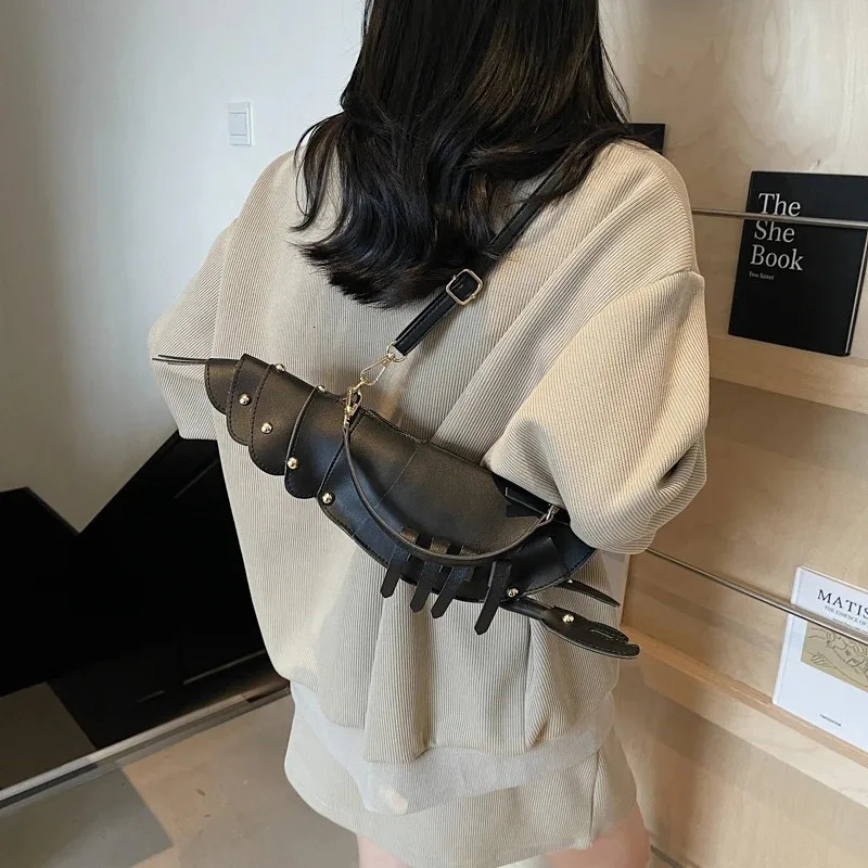 PU Zipper Niche Crossbody Bags Lobster Shape n Sense High Quality Ladies Solid Color Rivet Fashion Shoulder 250811