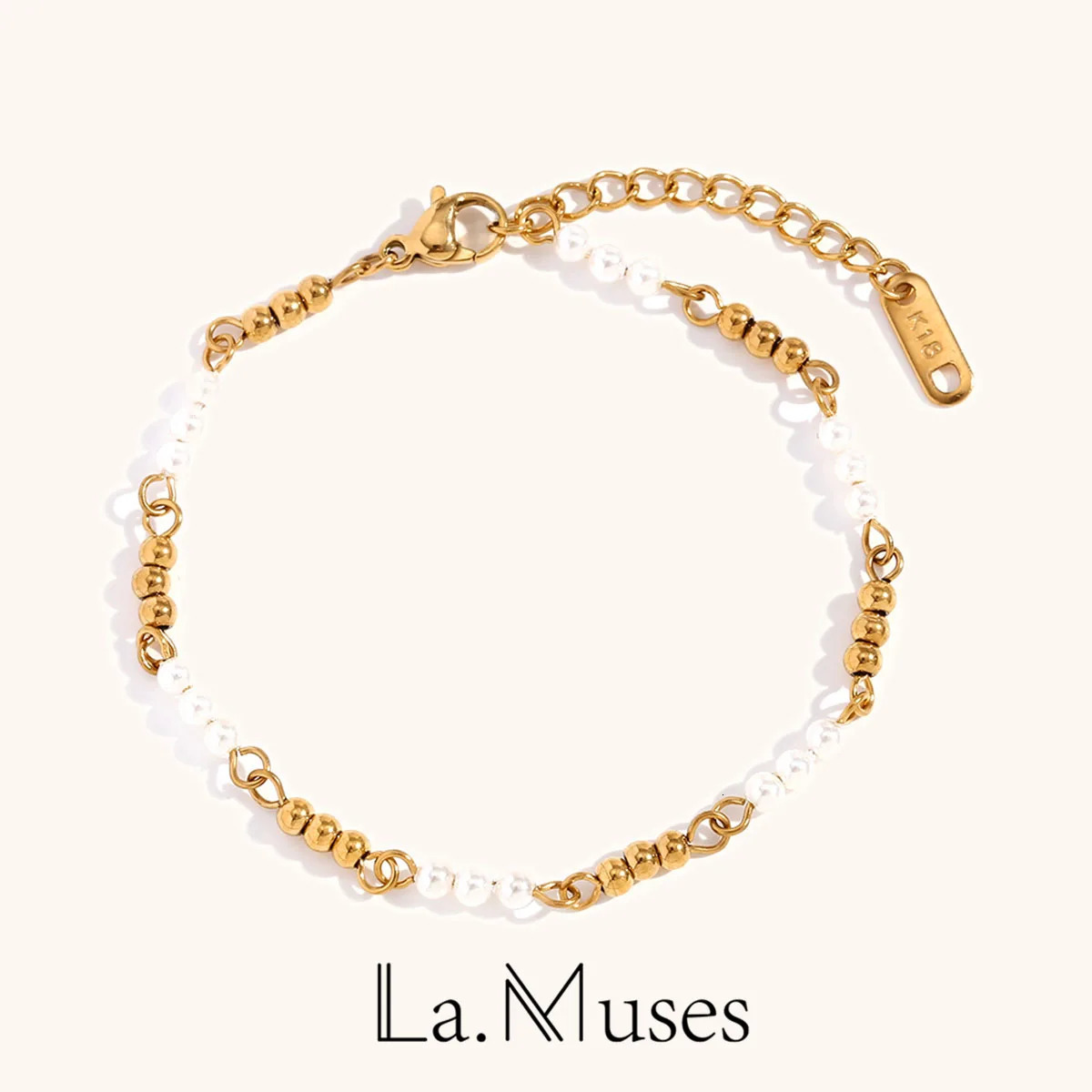 La.Muses Beaded Pearl Stainless Steel Womens Bracelet Fashion Waterproof Daily Premium Jewelry Gift 250807