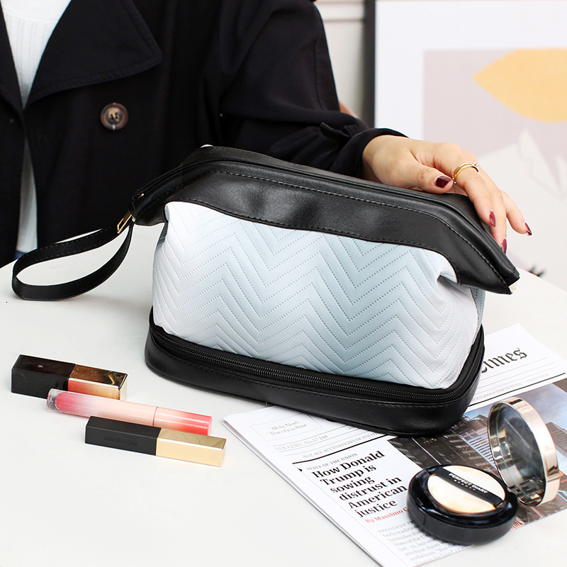 Trendy Gradient PU Makeup Skincare Storage Travel Large Capacity Double Layer Toiletry Bag Fashion