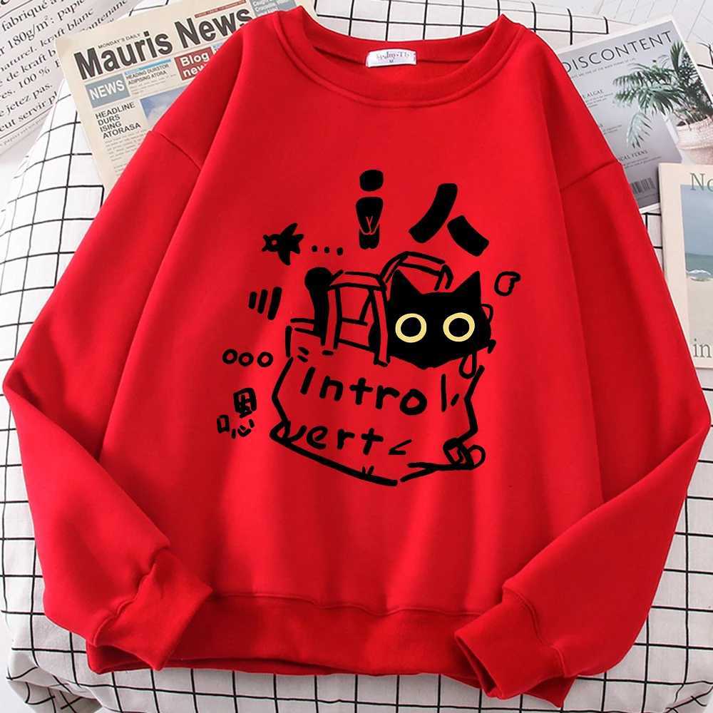 An Introverted Cat Fun Cute Print Cartoons Clothing Men Women Hoodies Autumn Crewneck Fashion Sweatshirts Pullover Couple Hoodie Y250811