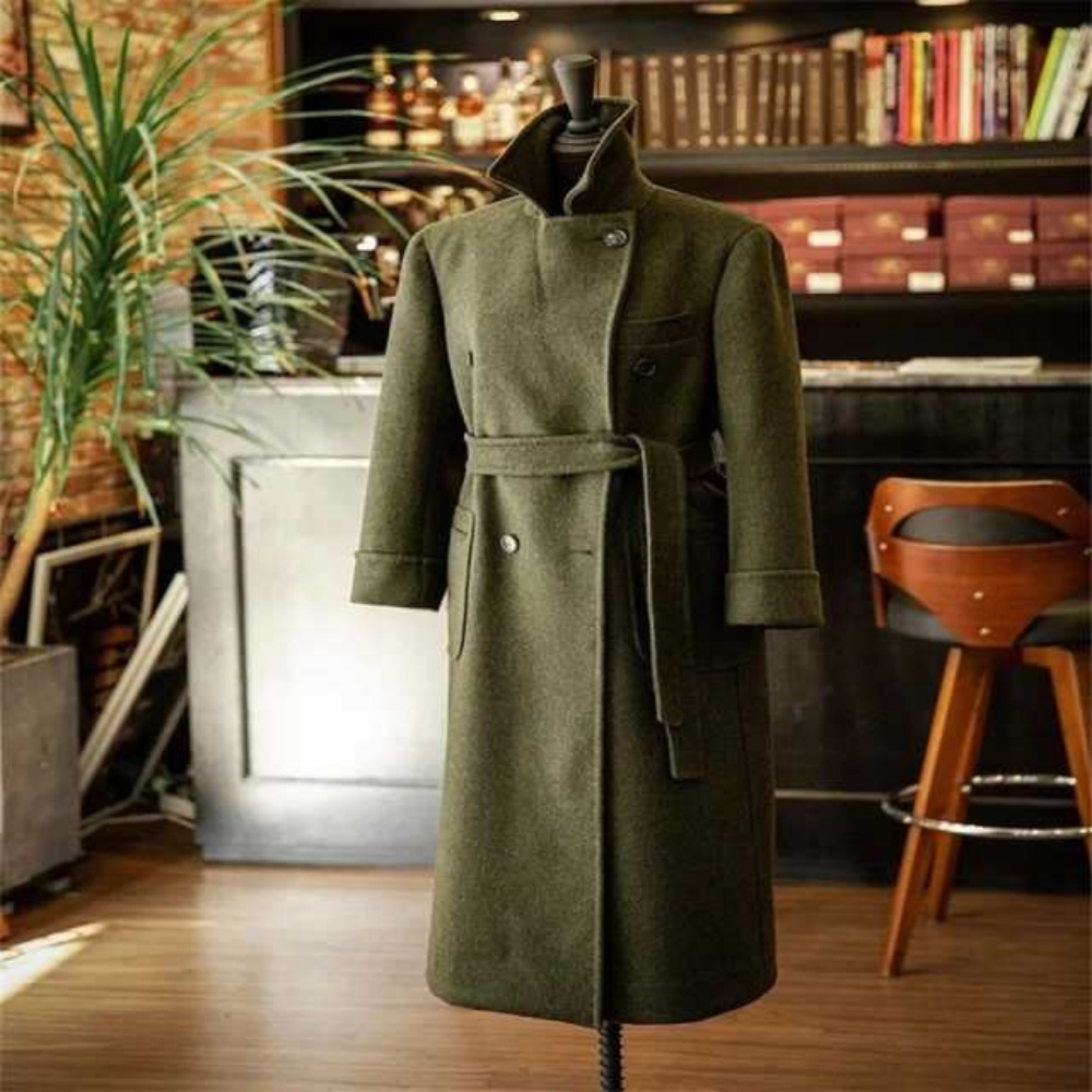 High Quality Long Woolen Coat Double Breasted Autumn Winter Thickened Belted Outerwear Formal Business Warm Long Coat