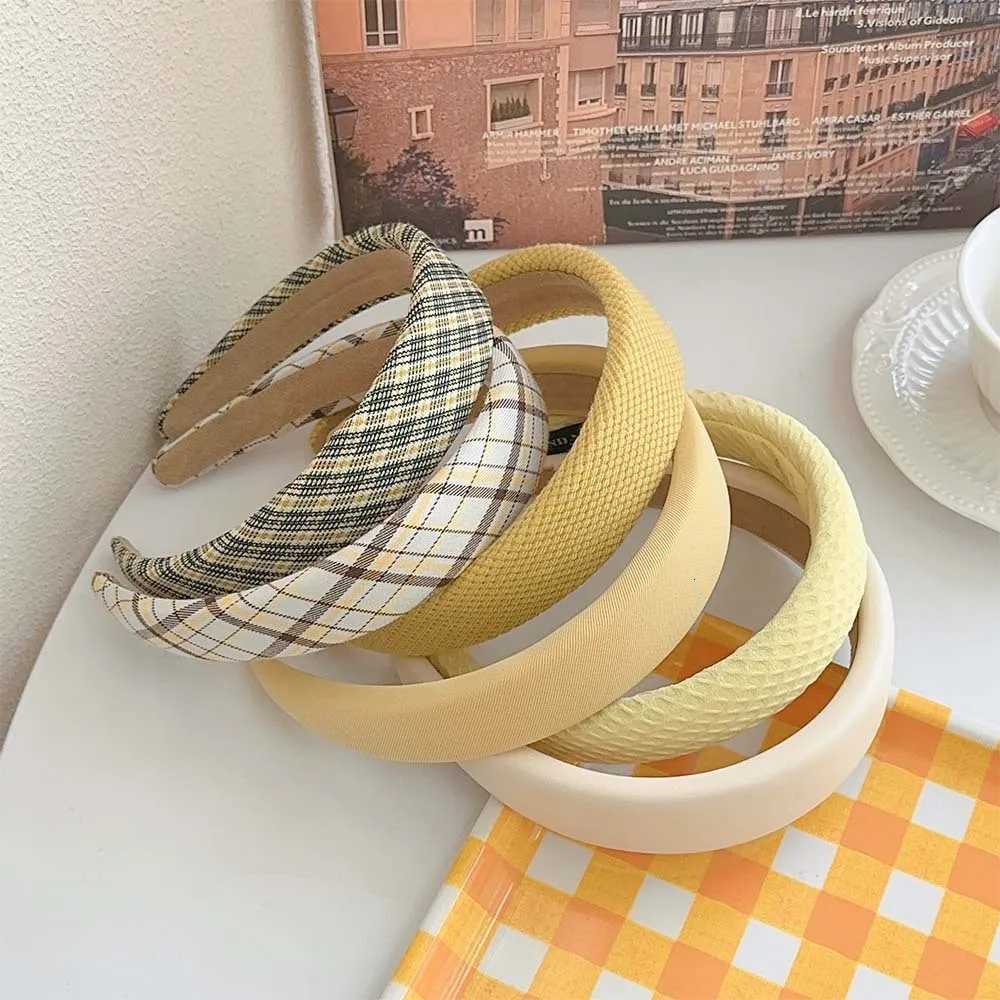 Sweet w Plaid Sponge Padded Bands for Wen Wide Side Band Hair Hoop Fashion Simple Solid Color Hair Accessories X250812